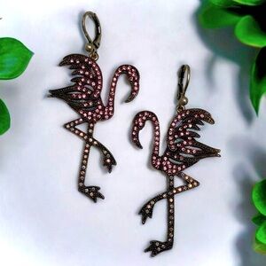 Jewelmint Pave Pink Rhinestone Flamingo Dangle Earrings
